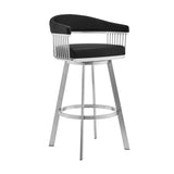 Armen Living Barstool Armen Living | Bronson 25" Black Faux Leather and Brushed Stainless Steel Swivel Bar Stool | 721535762200