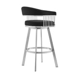 Armen Living Barstool Armen Living | Bronson 25" Black Faux Leather and Brushed Stainless Steel Swivel Bar Stool | 721535762200