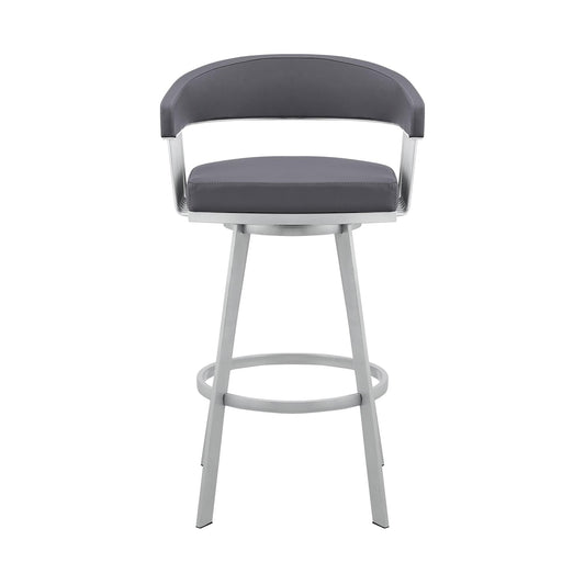 Armen Living Barstool Armen Living | Bronson 25" Slate Grey Faux Leather and Silver Metal Bar Stool | 795044878257