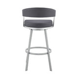 Armen Living Barstool Armen Living | Bronson 25" Slate Grey Faux Leather and Silver Metal Bar Stool | 795044878257