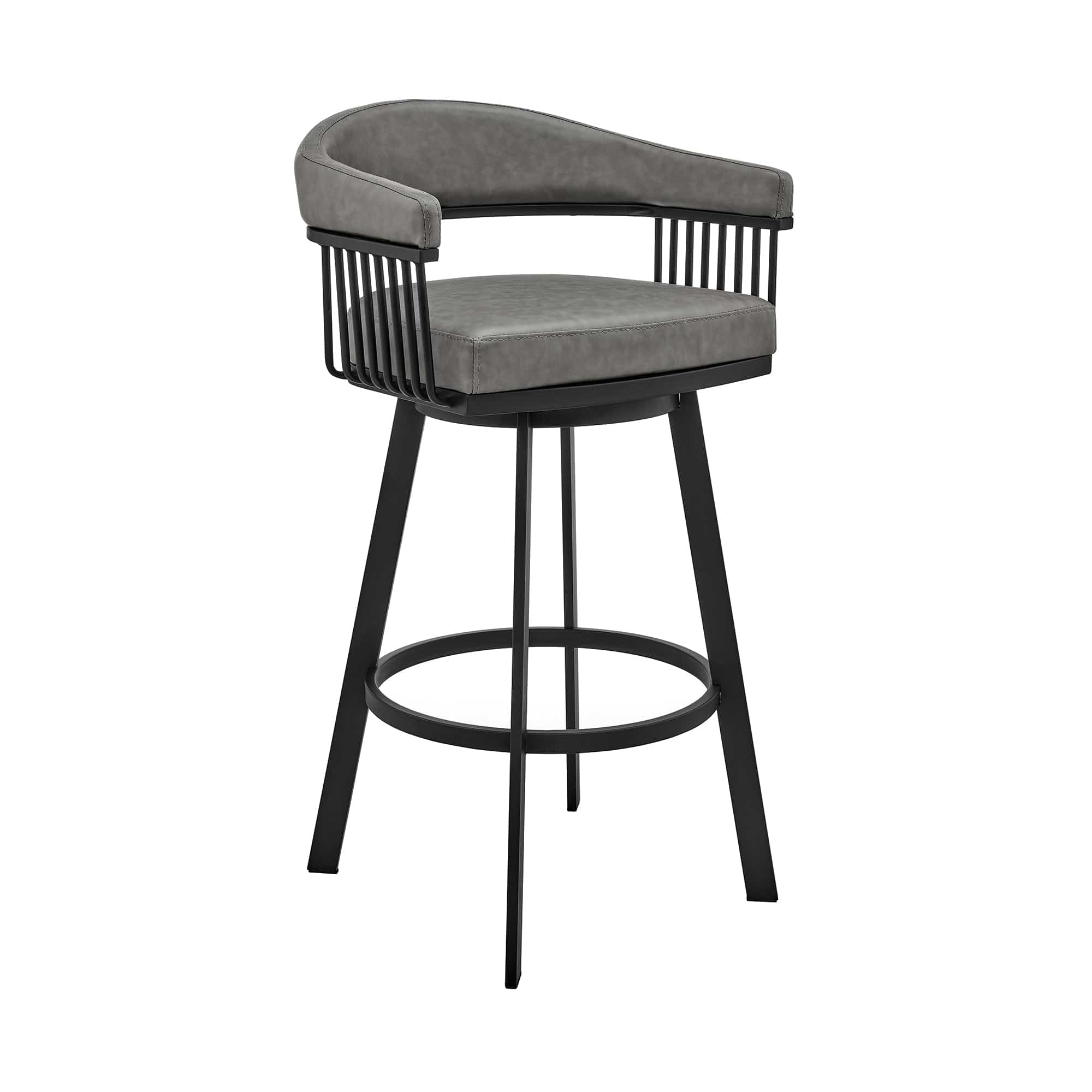 Armen Living Barstool Armen Living - Bronson 29" Bar Height Swivel Bar Stool in Black Finish and Black Faux Leather | 721535761852