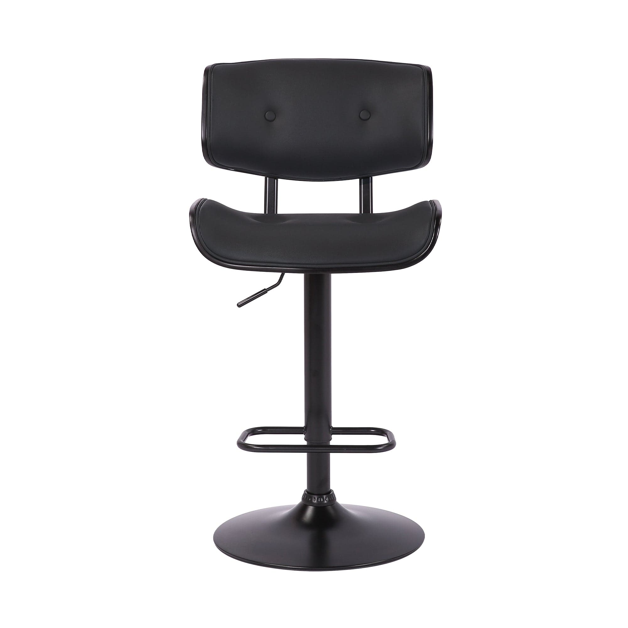 Armen Living Barstool Armen Living | Brooklyn Adjustable Swivel Black Faux Leather and Black Wood Bar Stool with Black Base | LCBRBABLBL