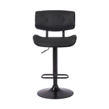 Armen Living Barstool Armen Living | Brooklyn Adjustable Swivel Black Faux Leather and Black Wood Bar Stool with Black Base | LCBRBABLBL