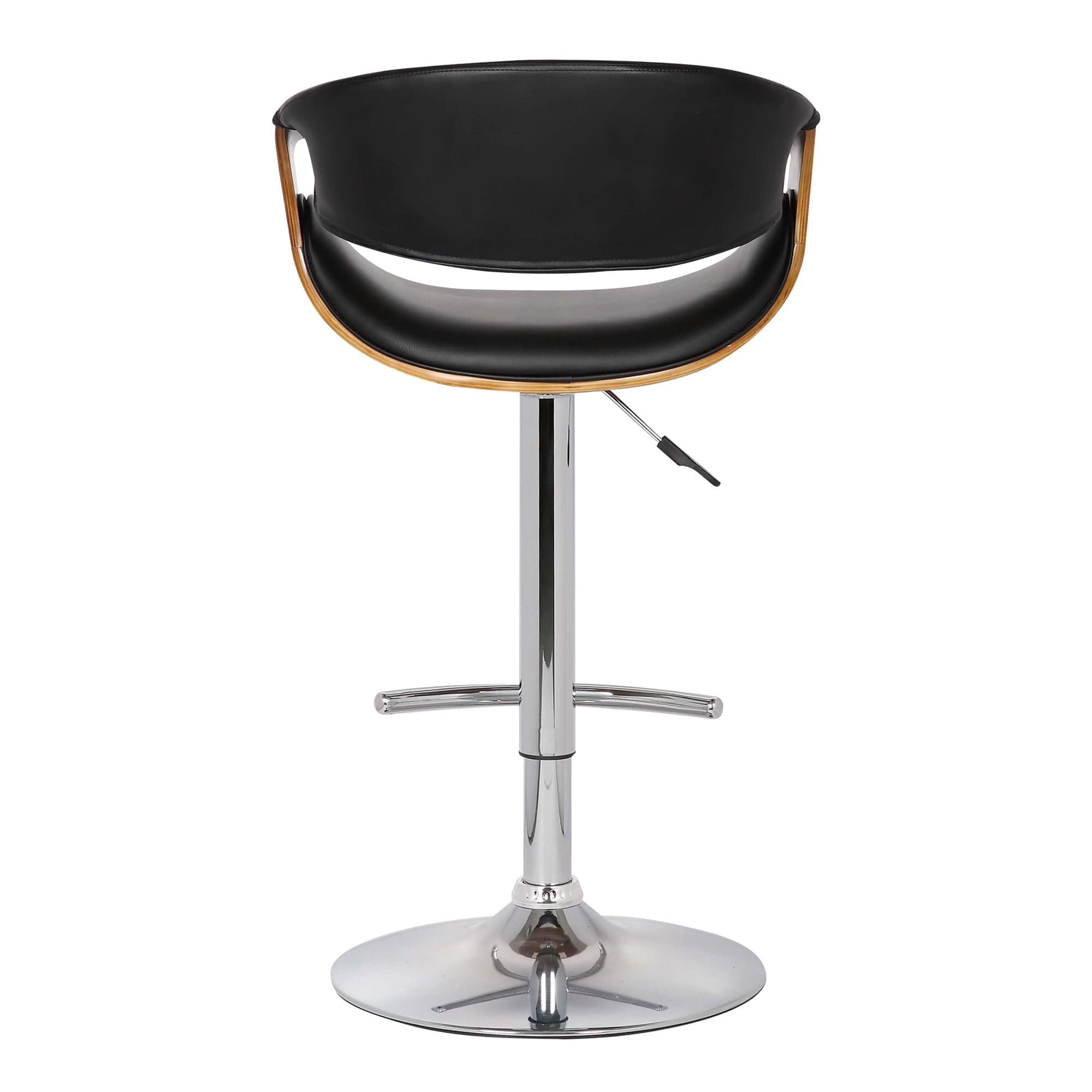 Armen Living Barstool Armen Living | Butterfly Adjustable Height Swivel Black Faux Leather and Walnut Wood Bar Stool with Chrome Base | LCBUBAWABL