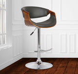 Armen Living Barstool Armen Living - Butterfly Adjustable Height Swivel Grey Faux Leather and Walnut Wood Bar Stool with Chrome Base | LCBUBAWAGRAY