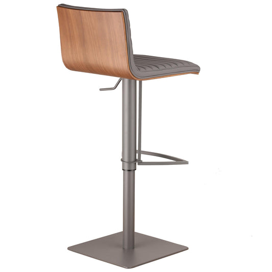 Armen Living Barstool Armen Living - Café Adjustable Height Swivel Grey Faux Leather and Walnut Wood Bar Stool with Grey Metal Base | LCCASWBAGRBA