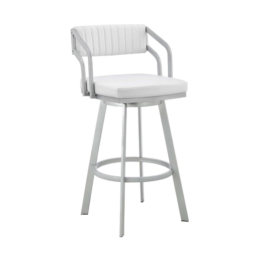 Armen Living Barstool Armen Living | Capri 26" Swivel White Faux Leather and Silver Metal Bar Stool | LCCPBASLWH26