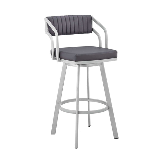 Armen Living Barstool Armen Living | Capri 30" Swivel Slate Grey Faux Leather and Silver Metal Bar Stool | LCCPBASLGR30