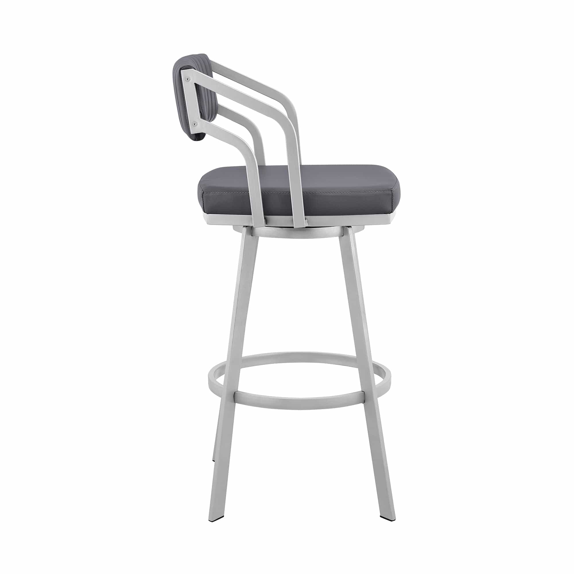 Armen Living Barstool Armen Living | Capri 30" Swivel Slate Grey Faux Leather and Silver Metal Bar Stool | LCCPBASLGR30