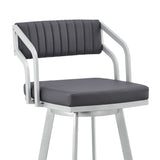 Armen Living Barstool Armen Living | Capri 30" Swivel Slate Grey Faux Leather and Silver Metal Bar Stool | LCCPBASLGR30