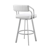 Armen Living Barstool Armen Living | Capri 30" Swivel White Faux Leather and Silver Metal Bar Stool | LCCPBASLWH30