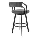 Armen Living Barstool Armen Living - Capri Swivel Modern Metal and Slate Gray Faux Leather Bar and Counter Stool | LCCPBABLSG30