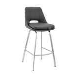 Armen Living Barstool Armen Living - Carise Gray Faux Leather and Brushed Stainless Steel Swivel 26" Counter Stool | LCCABABSGR26