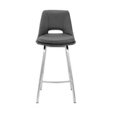 Armen Living Barstool Armen Living - Carise Gray Faux Leather and Brushed Stainless Steel Swivel 26" Counter Stool | LCCABABSGR26