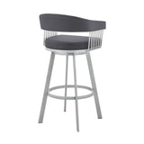 Armen Living Barstool Armen Living | Chelsea 25" Slate Grey Faux Leather and Silver Metal Bar Stool | LCCSBASLGR26