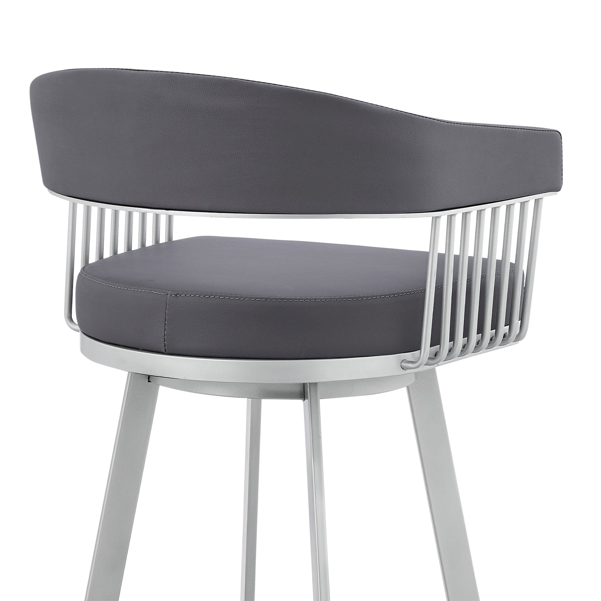 Armen Living Barstool Armen Living | Chelsea 25" Slate Grey Faux Leather and Silver Metal Bar Stool | LCCSBASLGR26