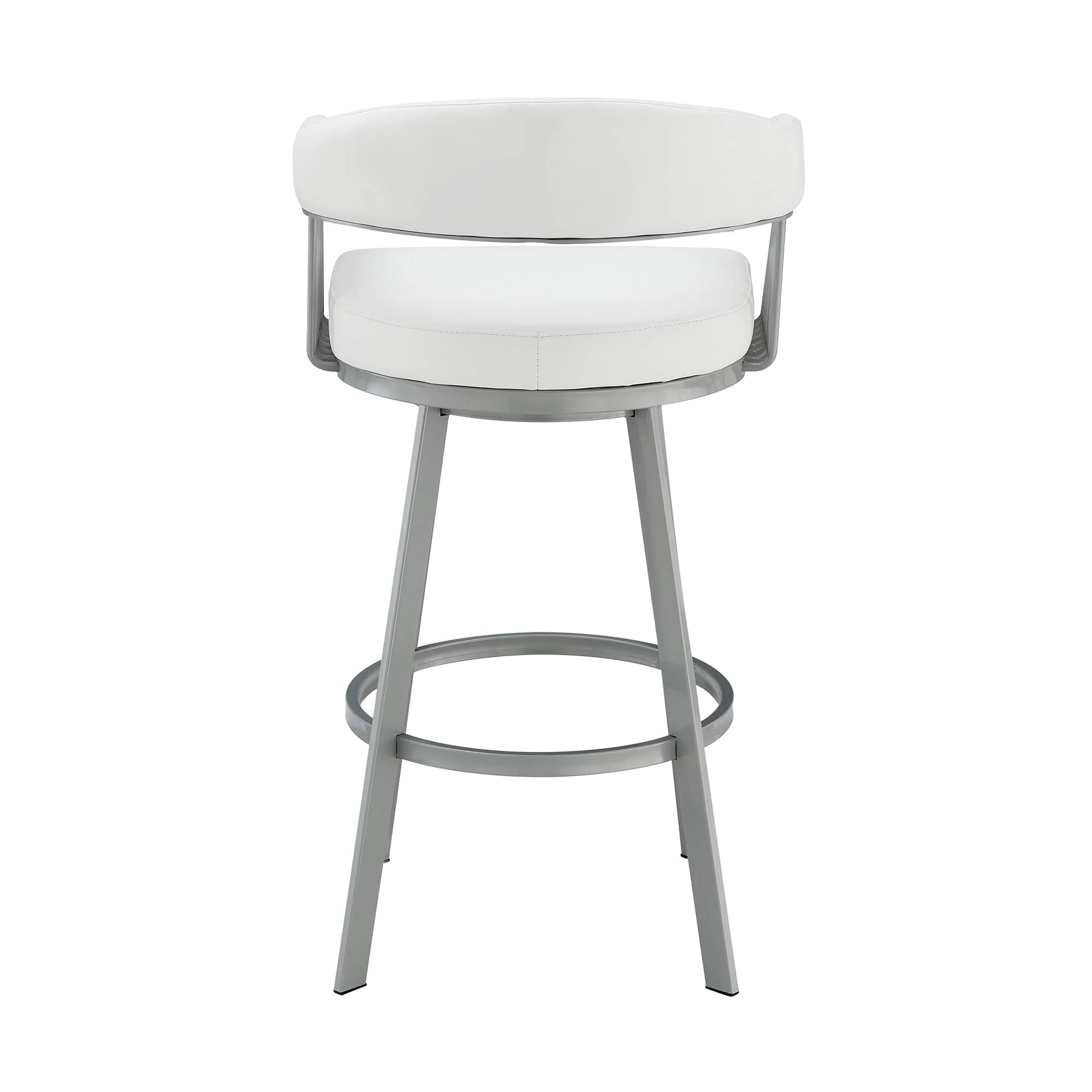 Armen Living Barstool Armen Living - Chelsea 26" Counter Height Swivel Bar Stool in Silver Finish and White Faux Leather | LCCSBASLWH26