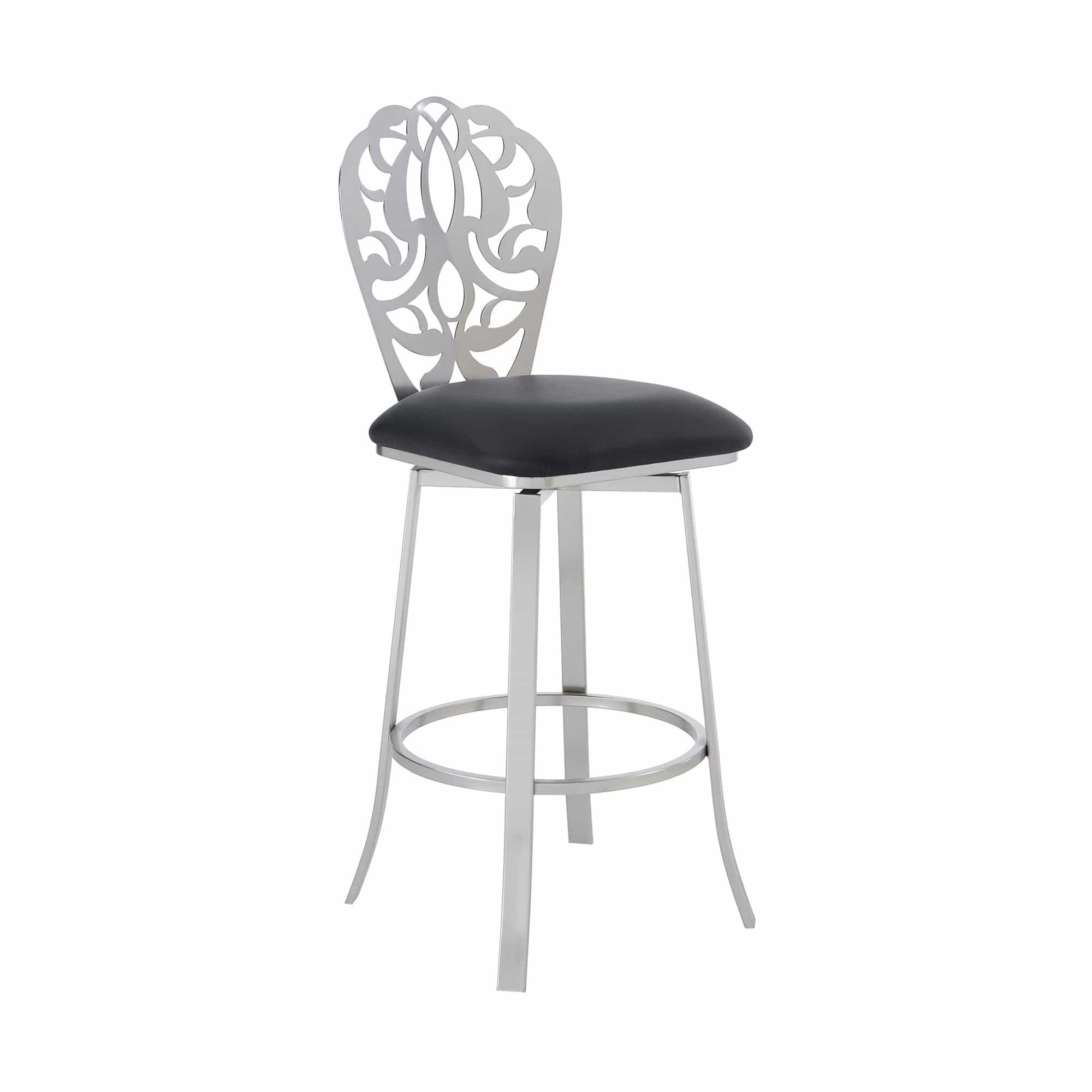 Armen Living Barstool Armen Living | Cherie Contemporary 30" Bar Height Barstool in Brushed Stainless Steel Finish and Black Faux Leather | LCCHBABSBL30