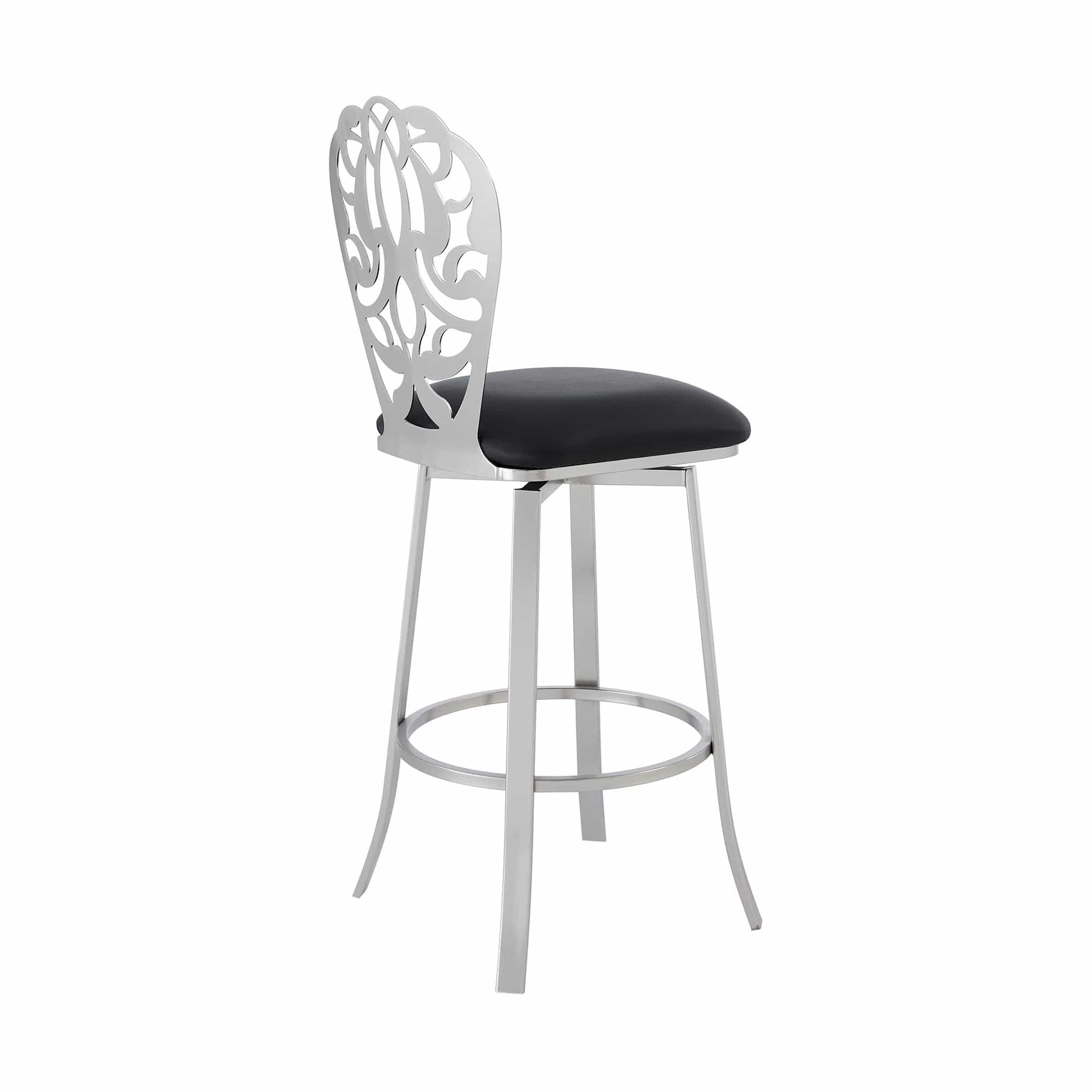 Armen Living Barstool Armen Living | Cherie Contemporary 30" Bar Height Barstool in Brushed Stainless Steel Finish and Black Faux Leather | LCCHBABSBL30
