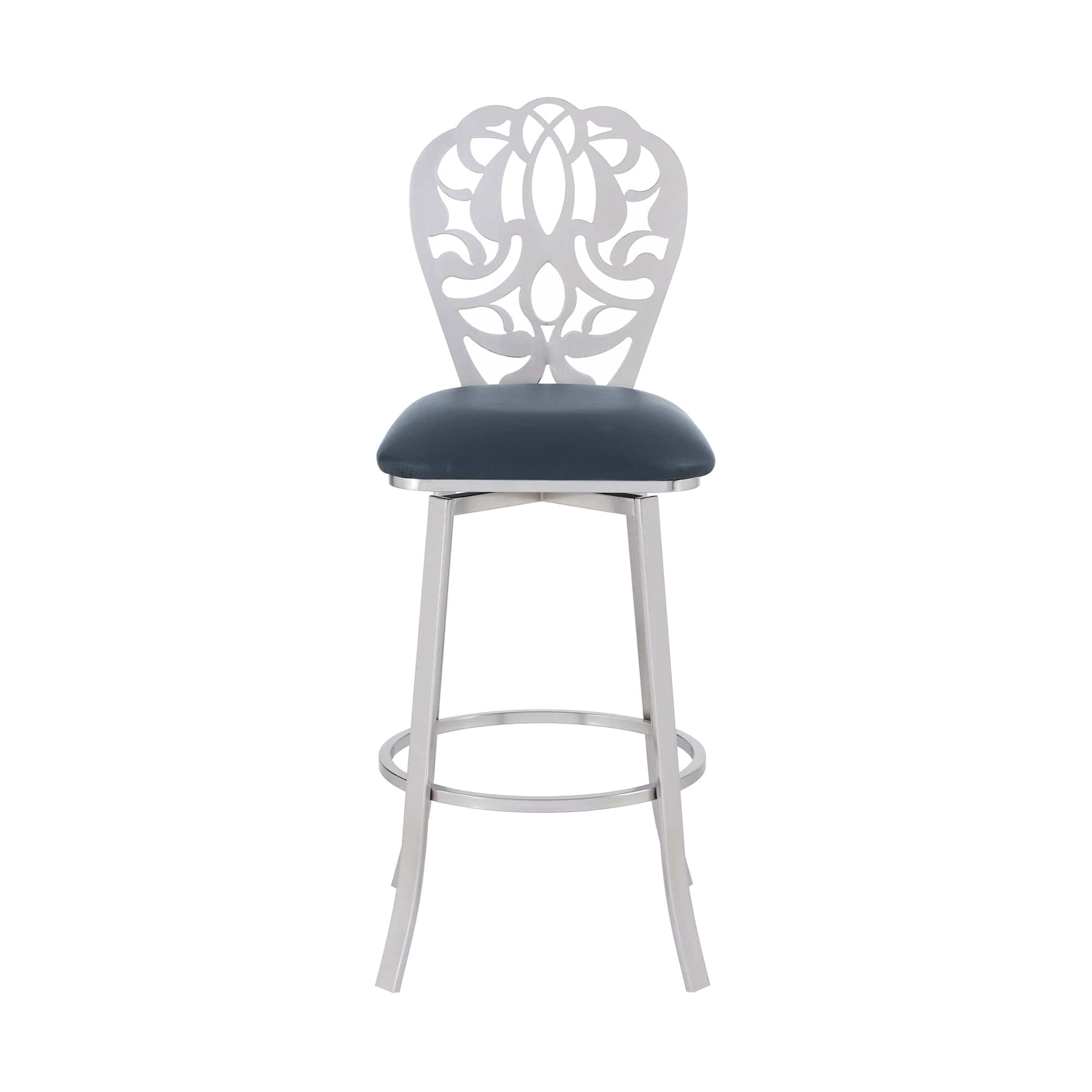 Armen Living Barstool Armen Living | Cherie Contemporary 30" Bar Height Barstool in Brushed Stainless Steel Finish and Gray Faux Leather | LCCHBABSGR30