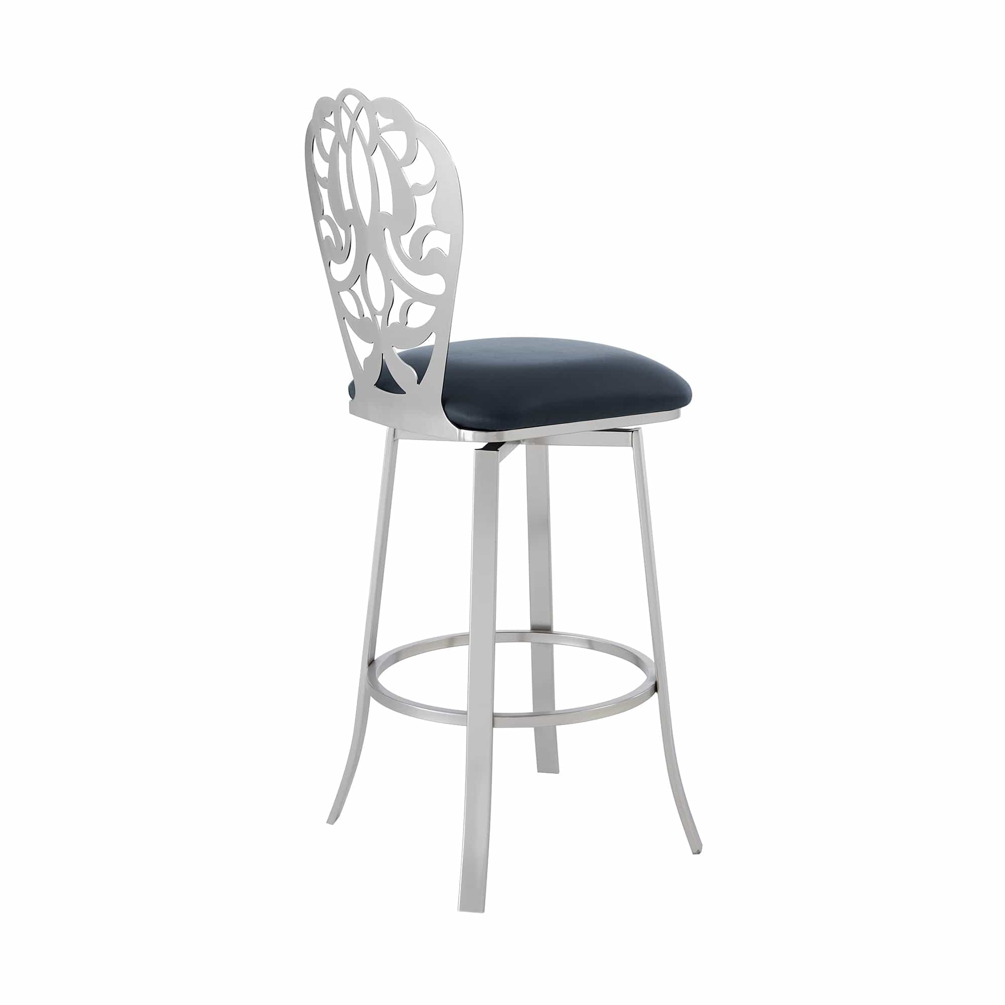 Armen Living Barstool Armen Living - Cherie Contemporary 30" Bar Height Barstool in Brushed Stainless Steel Finish and Gray Faux Leather | LCCHBABSGR30