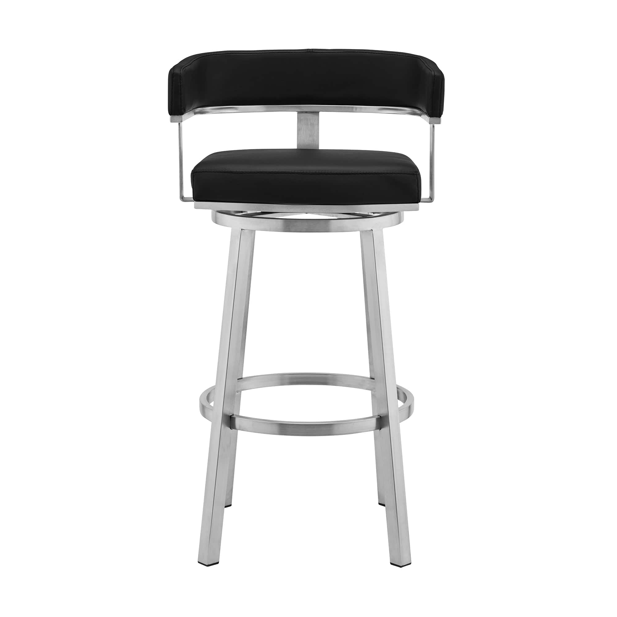 Armen Living Barstool Armen Living | Cohen 26" Black Faux Leather and Brushed Stainless Steel Swivel Bar Stool | 721535762149