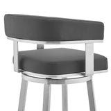 Armen Living Barstool Armen Living | Cohen 26" Gray Faux Leather and Brushed Stainless Steel Swivel Bar Stool | 721535762163