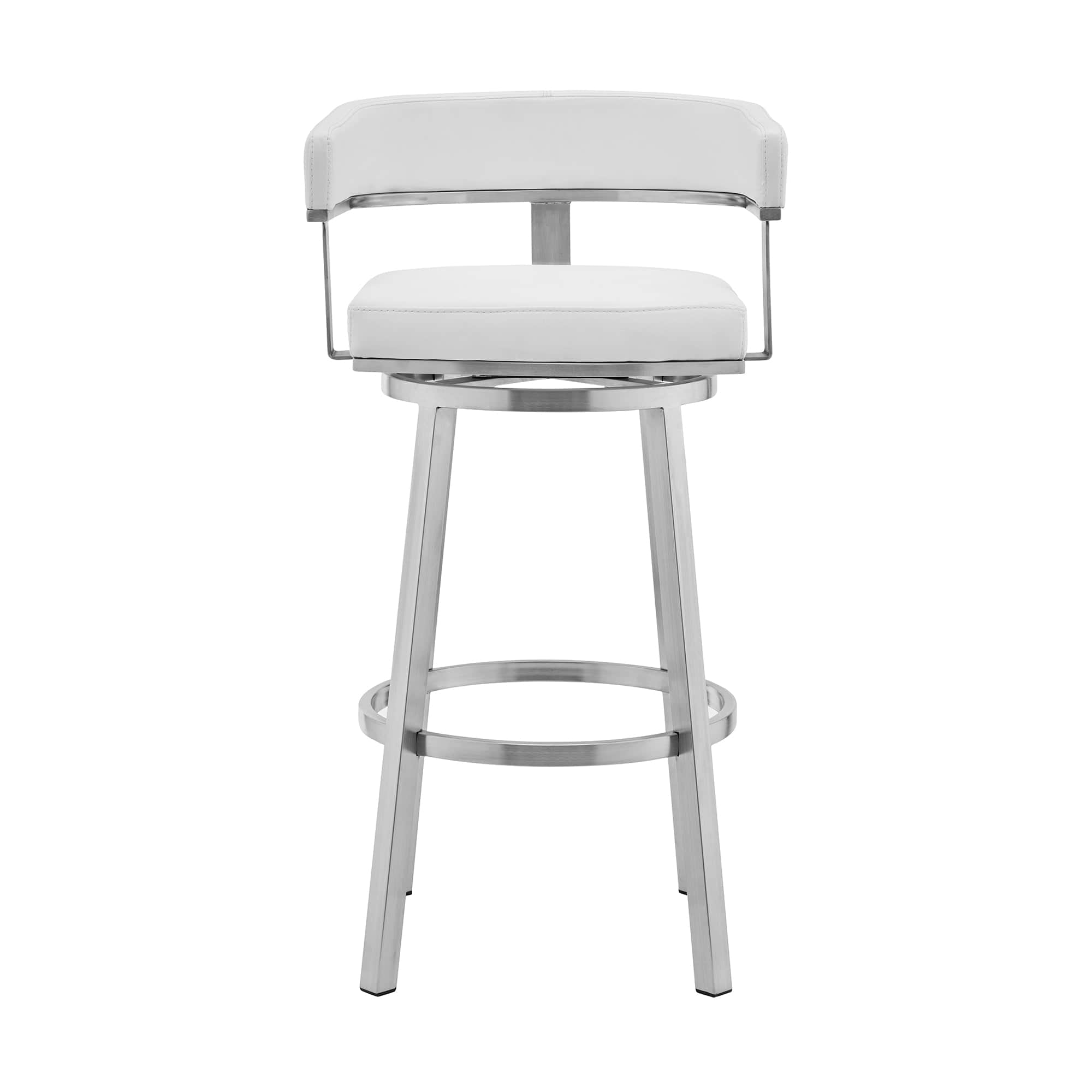 Armen Living Barstool Armen Living | Cohen 26" White Faux Leather and Brushed Stainless Steel Swivel Bar Stool | 721535762187