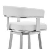 Armen Living Barstool Armen Living | Cohen 26" White Faux Leather and Brushed Stainless Steel Swivel Bar Stool | 721535762187