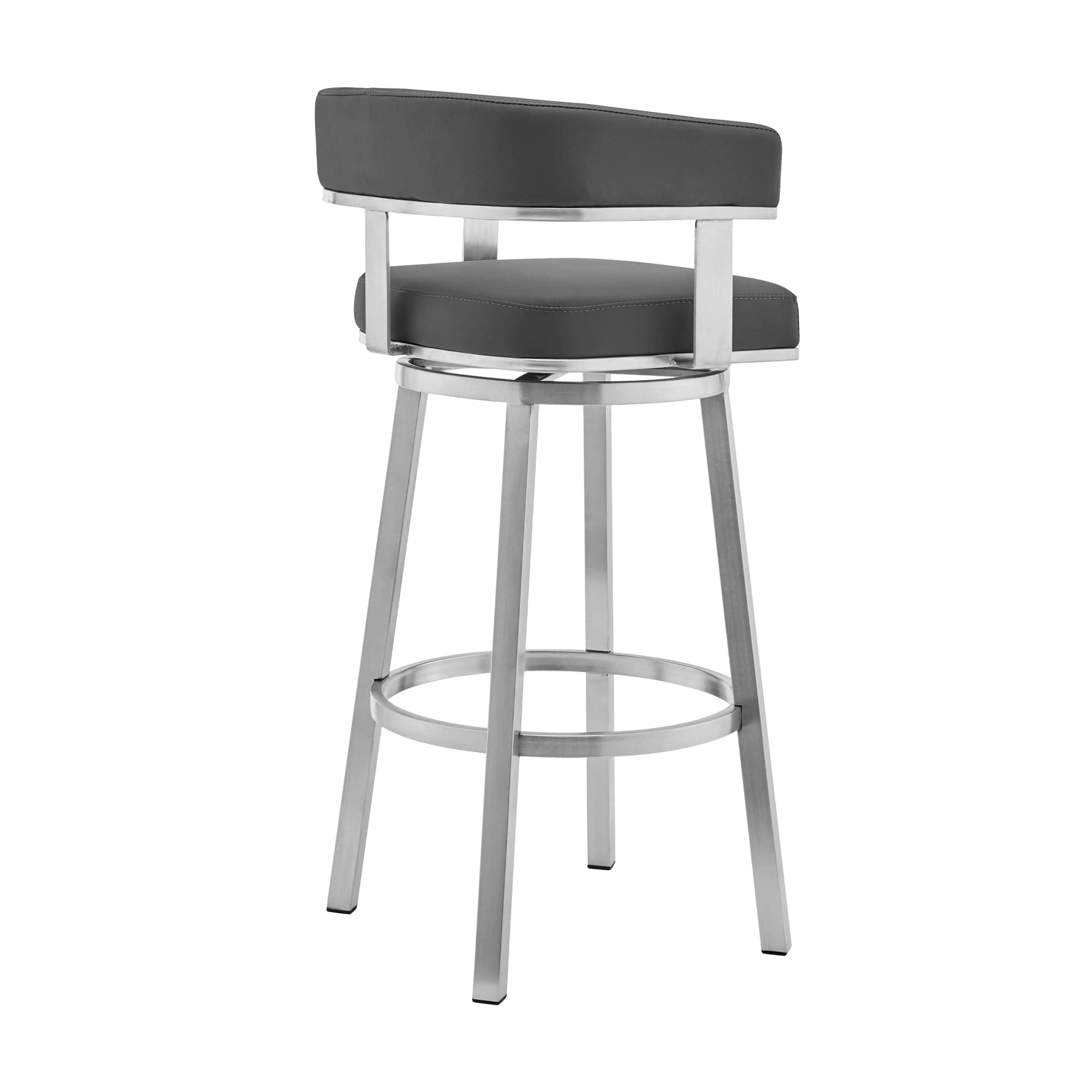 Armen Living Barstool Armen Living | Cohen 30" Gray Faux Leather and Brushed Stainless Steel Swivel Bar Stool | 721535762170