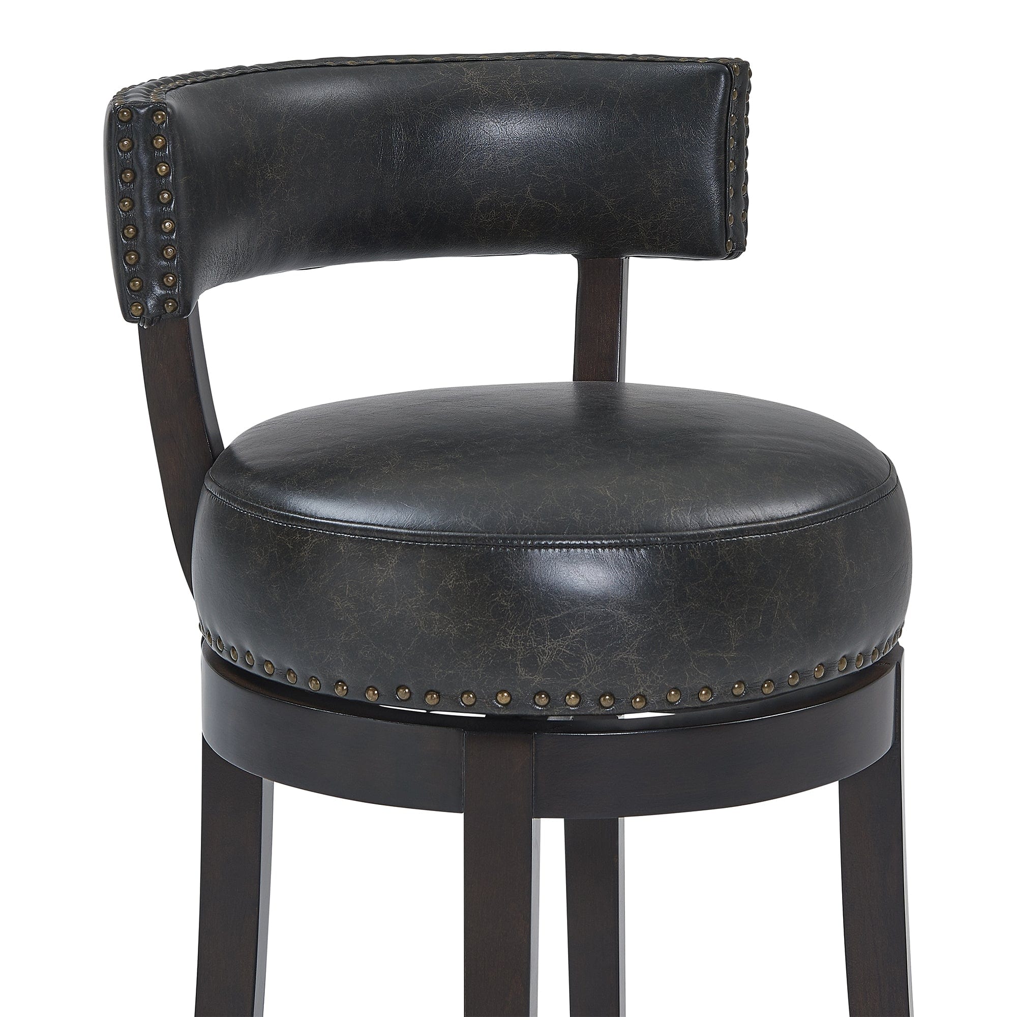 Armen Living Barstool Armen Living - Corbin 26" Counter Height Swivel Onyx Faux Leather and Espresso Wood Bar Stool | LCCBBAESON26