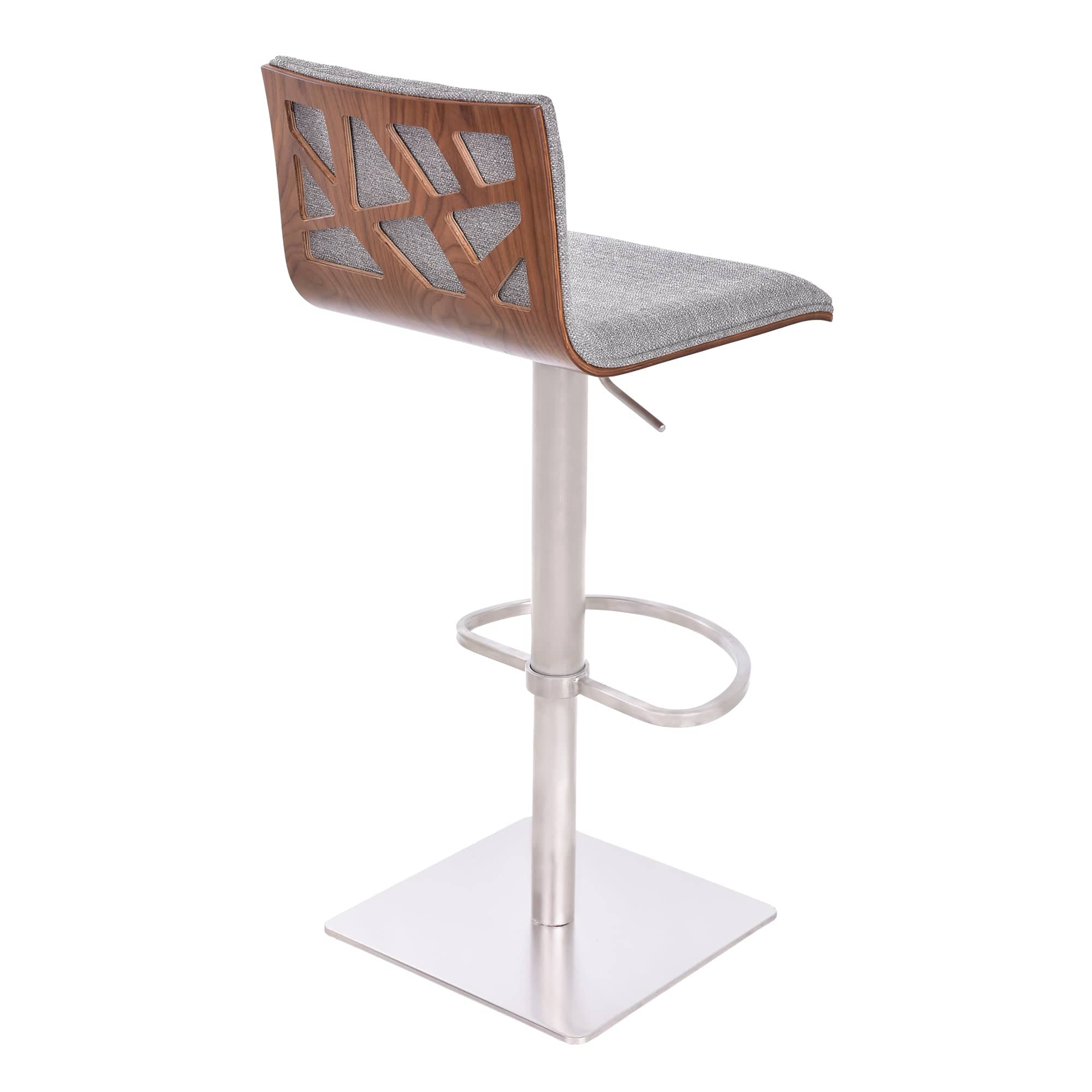 Armen Living Barstool Armen Living - Crystal Adjustable Height Swivel Grey Fabric and Walnut Bar Stool with Brushed Stainless Steel Base | LCCRBAGRF