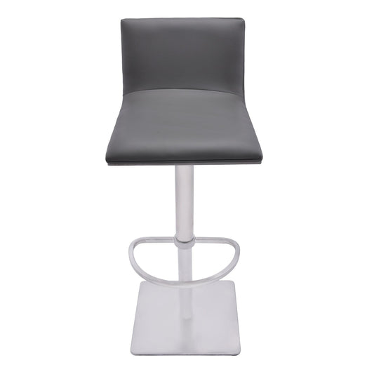 Armen Living Barstool Armen Living - Crystal Adjustable Height Swivel Grey Faux Leather and Grey Walnut Bar Stool with Brushed Stainless Steel Base | LCCRBAGRBS