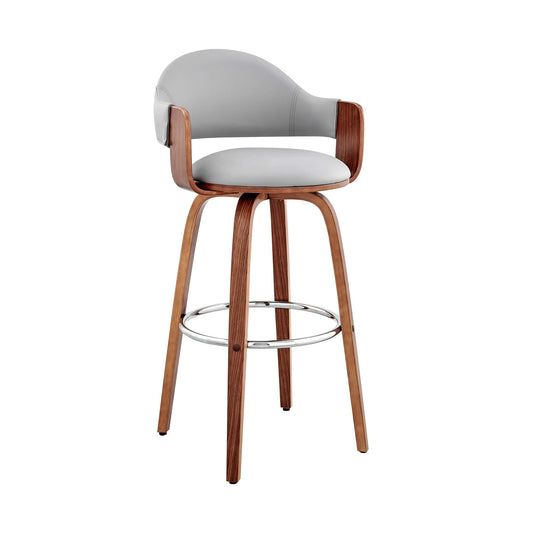 Armen Living Barstool Armen Living - Daxton 30" Gray Faux Leather and Walnut Wood Bar Stool | LCDXBAWAGR30