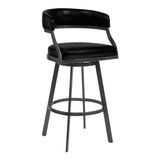 Armen Living Barstool Armen Living | Dione 26" Counter Height Barstool in Mineral Finish and Vintage Black Faux Leather | 721535746941