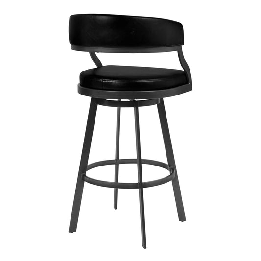 Armen Living Barstool Armen Living | Dione 26" Counter Height Barstool in Mineral Finish and Vintage Black Faux Leather | 721535746941