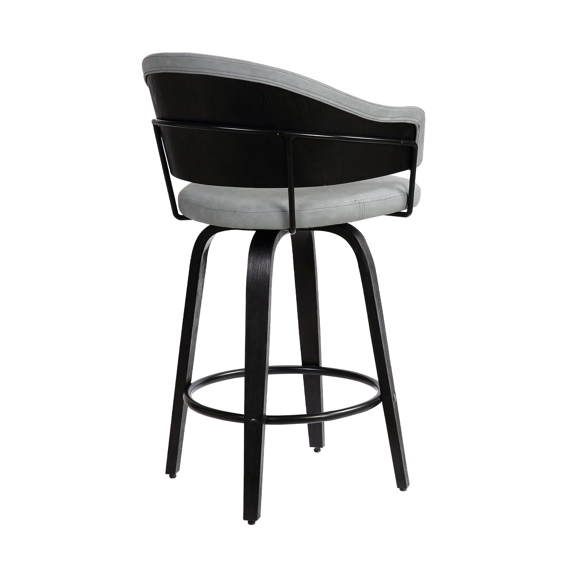 Armen Living Barstool Armen Living | Doral 26" Dark Gray Faux Leather Barstool in Black Powder Coated Finish and Black Brushed Wood | LCDLBABLGR26