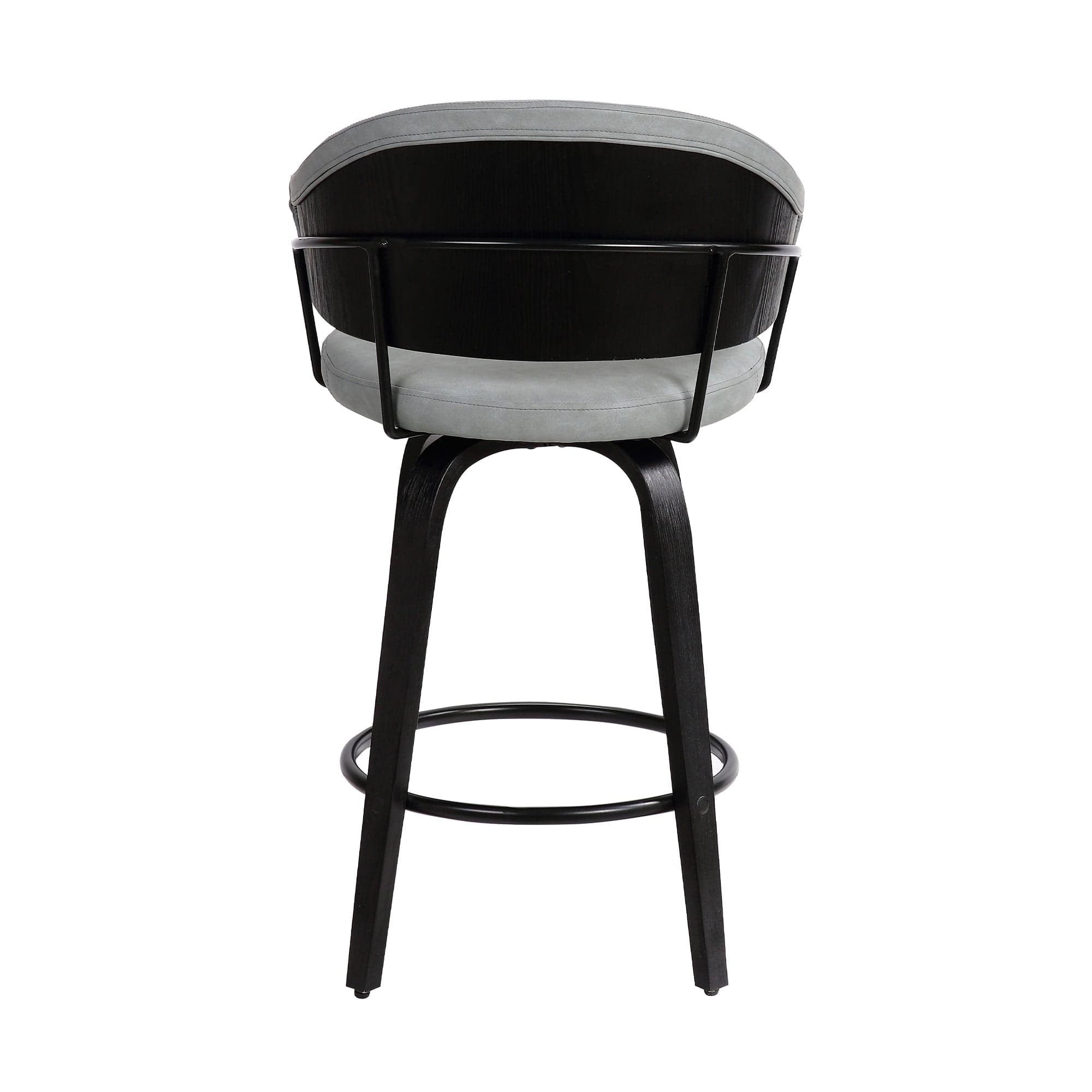 Armen Living Barstool Armen Living - Doral 26" Dark Gray Faux Leather Barstool in Black Powder Coated Finish and Black Brushed Wood | LCDLBABLGR26