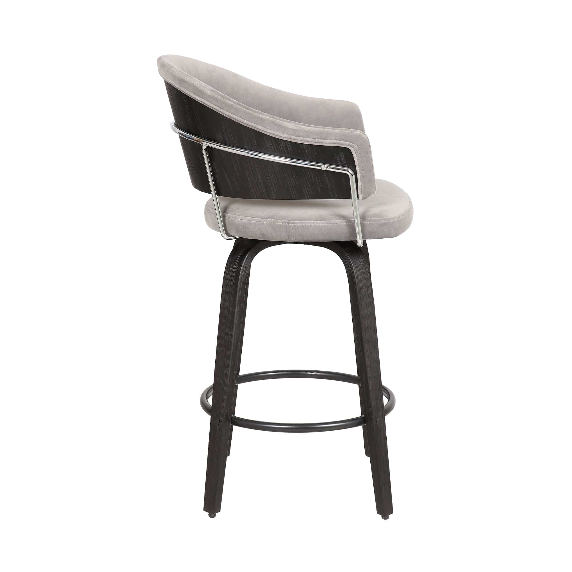 Armen Living Barstool Armen Living | Doral 26" Light Gray Velvet Barstool in Black Powder Coated Finish with Chrome and Black Brushed Wood | LCDLBABLVLGR26