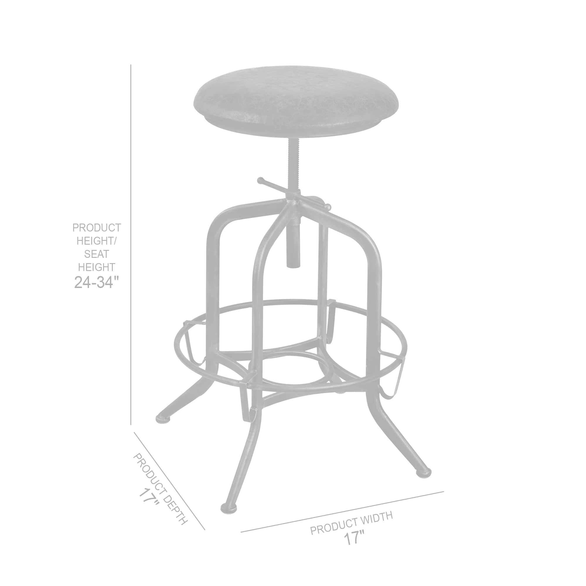 Armen Living Barstool Armen Living - Elena Adjustable Barstool in Industrial Gray Finish with Brown Fabric Seat | LCELSTSBR