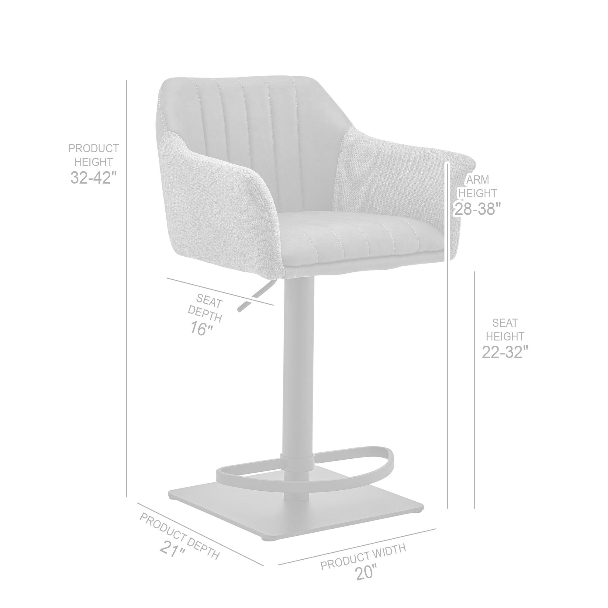 Armen Living Barstool Armen Living | Erin Adjustable Gray Faux Leather and Fabric Metal Swivel Bar Stool | LCERBAGRBL