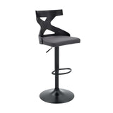 Armen Living Barstool Armen Living | Etienne Adjustable Swivel Gray Faux Leather and Black Metal Bar Stool | LCETBABLGR