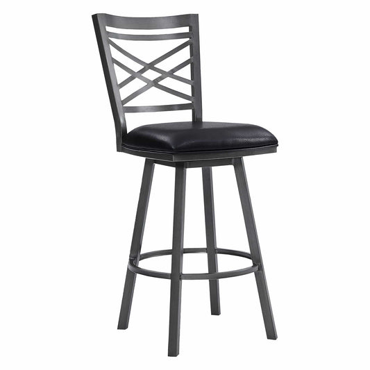 Armen Living Barstool Armen Living | Fargo 26" Counter Height Metal Barstool in Mineral Finish with Black Faux Leather | LCFA26BAMFBL