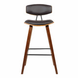 Armen Living Barstool Armen Living - Fox 25.5" Counter Height Brown Faux Leather and Walnut Wood Mid-Century Modern Bar Stool | LCFOBAWABR26