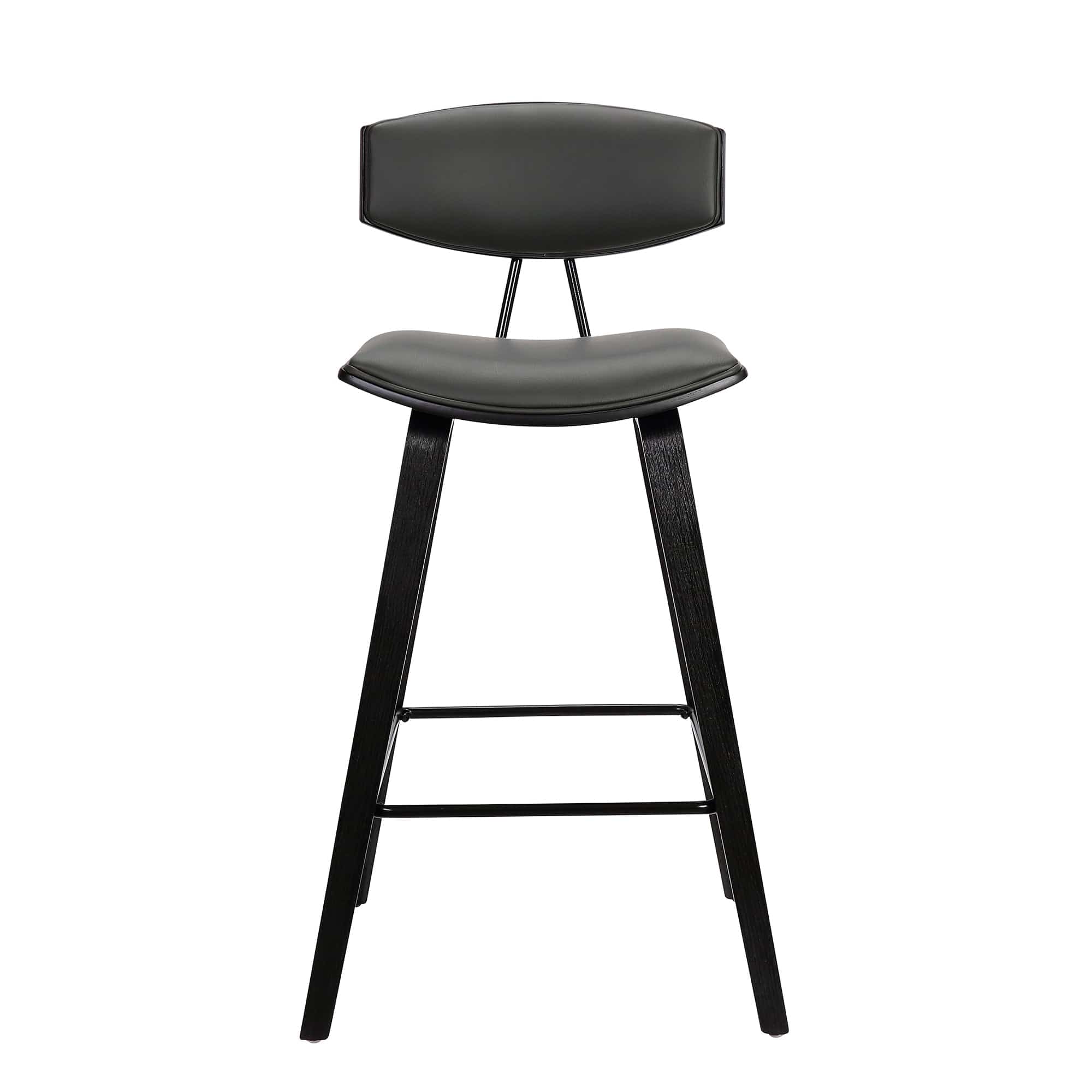 Armen Living Barstool Armen Living | Fox 25.5" Counter Height Grey Faux Leather and Black Wood Mid-Century Modern Bar Stool | LCFOBABLGR26