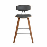 Armen Living Barstool Armen Living - Fox 25.5" Counter Height Grey Faux Leather and Walnut Wood Mid-Century Modern Bar Stool | LCFOBAWAGR26