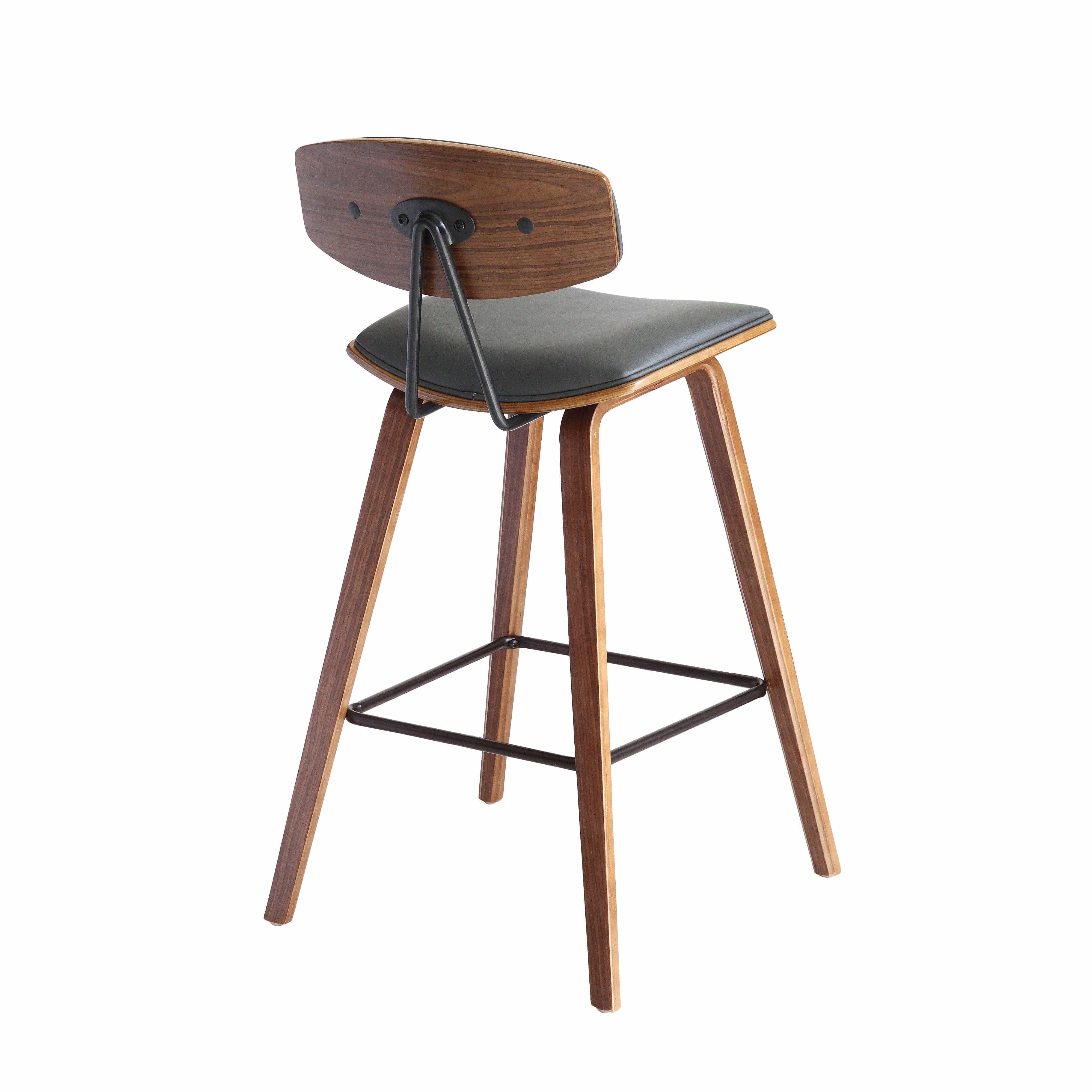 Armen Living Barstool Armen Living - Fox 25.5" Counter Height Grey Faux Leather and Walnut Wood Mid-Century Modern Bar Stool | LCFOBAWAGR26