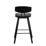 Armen Living Barstool Armen Living | Fox 28.5" Bar Height Black Faux Leather and Black Wood Mid-Century Modern Bar Stool | LCFOBABLBL30