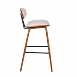 Armen Living Barstool Armen Living | Fox 28.5" Bar Height Cream Faux Leather and Walnut Wood Mid-Century Modern Bar Stool | LCFOBAWACR30