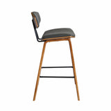 Armen Living Barstool Armen Living | Fox 28.5" Bar Height Grey Faux Leather and Walnut Wood Mid-Century Modern Bar Stool | LCFOBAWAGR30